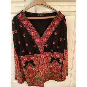 International Concepts INC Boho Paisley Blouse Top Sz 2X Vintage Stretch